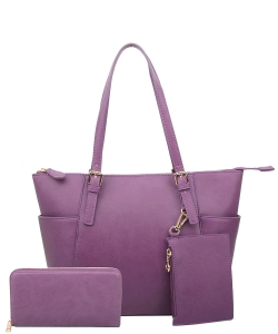 Fashion Faux Handbag with Matching Wallet Set WU1009W PURPLE